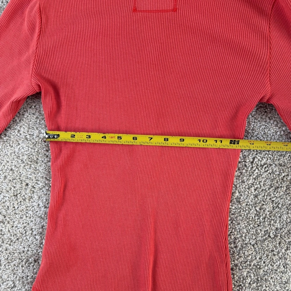 Aerie Shirt Womens Large Red Ribbed Henley Long Sleeve Stretch Knit Basic Top - Picture 5 of 8